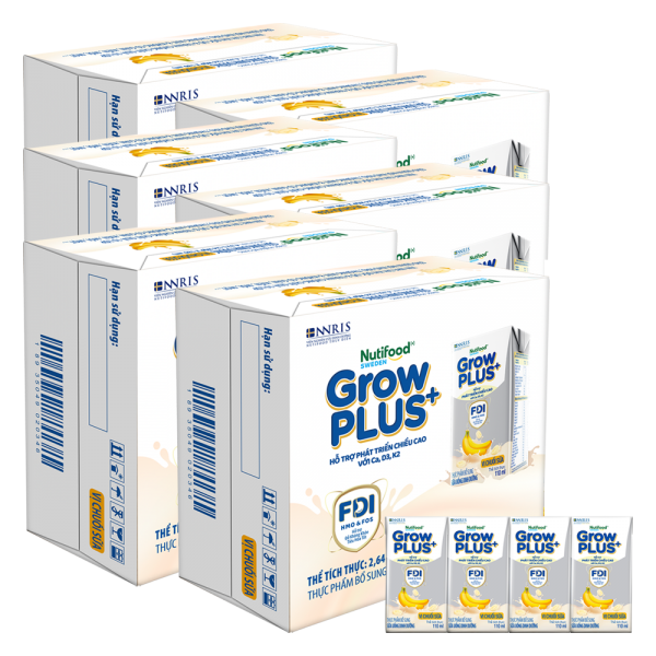 6 thùng sữa bột pha sẵn GrowPLUS+ vị chuối 110ml (lốc 4 hộp) (Trên 1 tuổi)