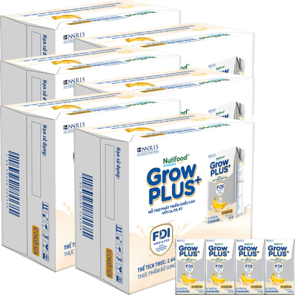 6 thùng sữa bột pha sẵn GrowPLUS+ vị chuối 110ml (lốc 4 hộp) (Trên 1 tuổi)