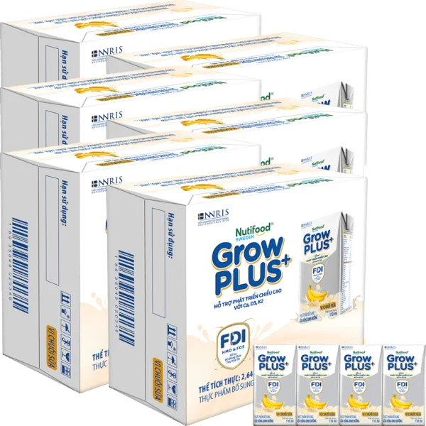 6 thùng sữa bột pha sẵn GrowPLUS+ vị chuối 110ml (lốc 4 hộp) (Trên 1 tuổi)