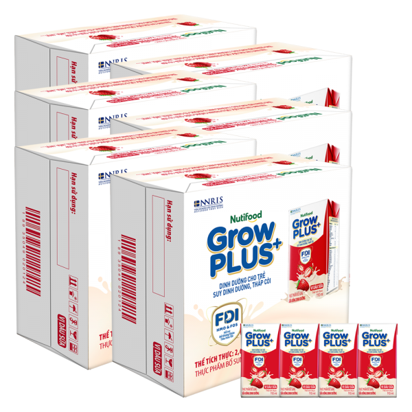 6 thùng sữa bột pha sẵn GrowPLUS+ vị dâu 110ml (lốc 4 hộp) (Trên 1 tuổi)