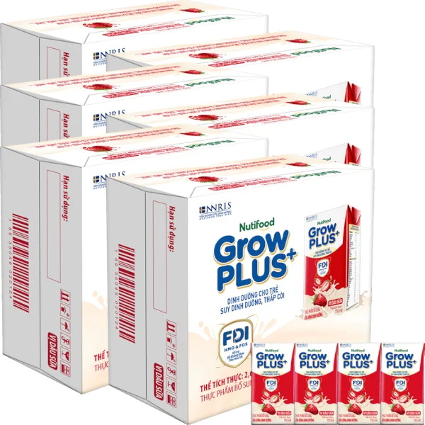 6 thùng sữa bột pha sẵn GrowPLUS+ vị dâu 110ml (lốc 4 hộp) (Trên 1 tuổi)