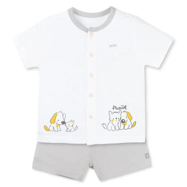 Set 2 Bộ kháng khuẩn Modal ngắn Animo VD0725006 (0-24M, Xám-trắng, NN06)