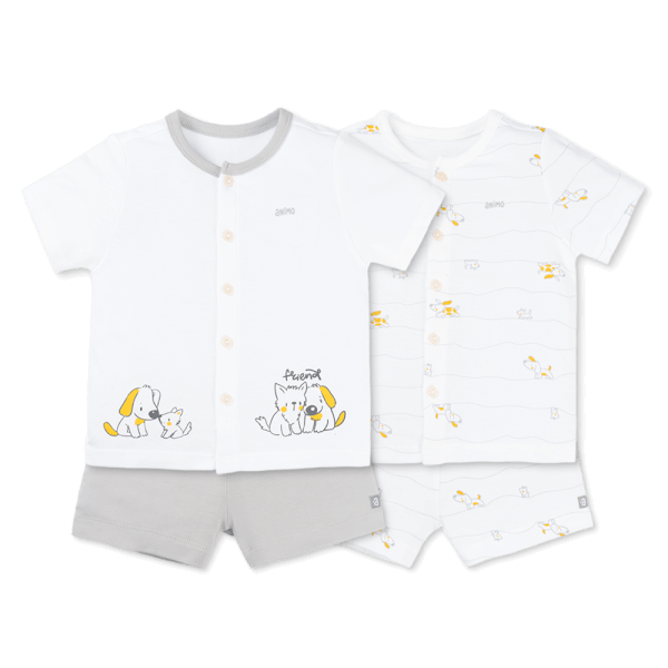 Set 2 Bộ kháng khuẩn Modal ngắn Animo VD0725006 (0-24M, Xám-trắng, NN06)