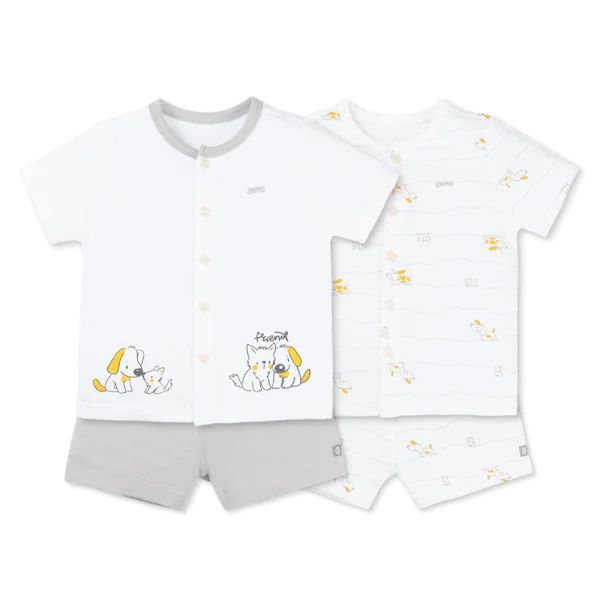 Set 2 Bộ kháng khuẩn Modal ngắn Animo VD0725006 (0-24M, Xám-trắng, NN06)