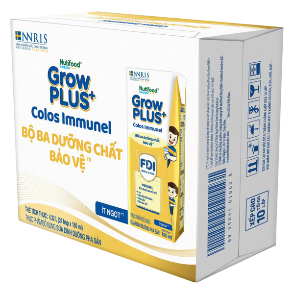 Combo 3 Thùng Sữa dinh dưỡng pha sẵn GrowPLUS+ Colos Immunel 180ml, lốc 4 hộp (Từ 1 tuổi)