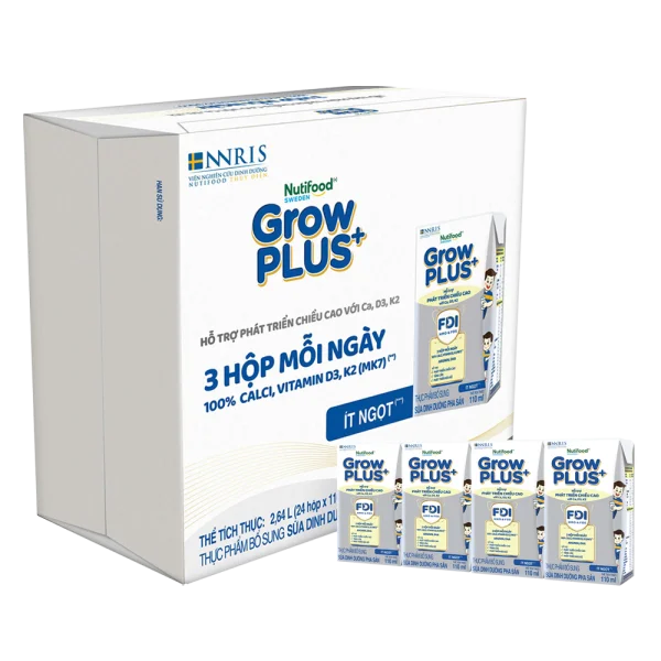 Thùng Sữa dinh dưỡng pha sẵn GrowPLUS+ (Bạc) 110ml, lốc 4 hộp (Từ 1 tuổi)