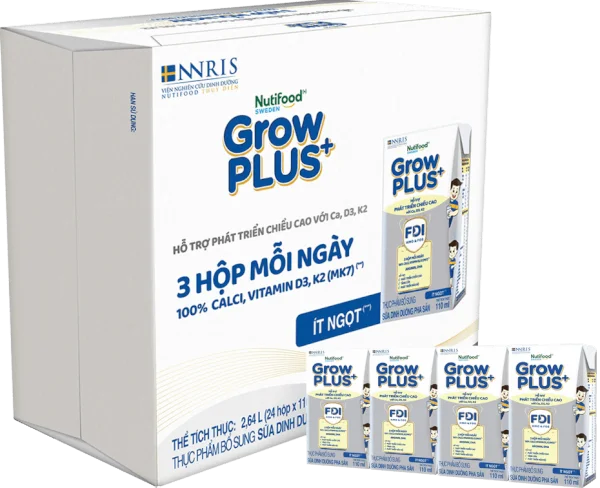 Thùng Sữa dinh dưỡng pha sẵn GrowPLUS+ (Bạc) 110ml, lốc 4 hộp (Từ 1 tuổi)