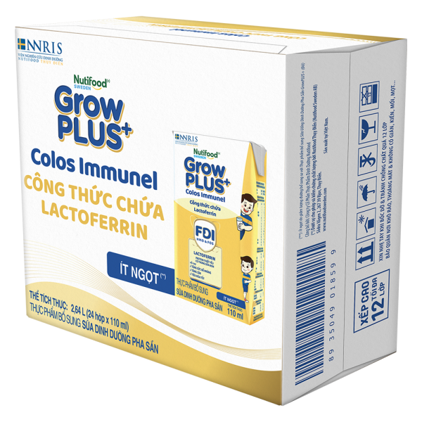 Combo 3 Thùng Sữa dinh dưỡng pha sẵn GrowPLUS+ Colos Immunel 110ml, lốc 4 hộp (Từ 1 tuổi)