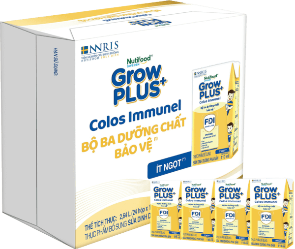 Thùng Sữa dinh dưỡng pha sẵn GrowPLUS+ Colos Immunel 110ml, lốc 4 hộp (Từ 1 tuổi)