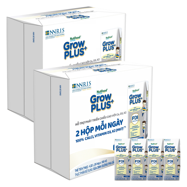 2 Thùng Sữa dinh dưỡng pha sẵn GrowPLUS+ (Bạc) 180ml, lốc 4 hộp (Từ 1 tuổi)