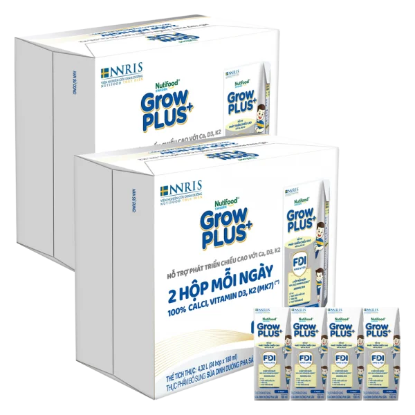 2 Thùng Sữa dinh dưỡng pha sẵn GrowPLUS+ (Bạc) 180ml, lốc 4 hộp (Từ 1 tuổi)