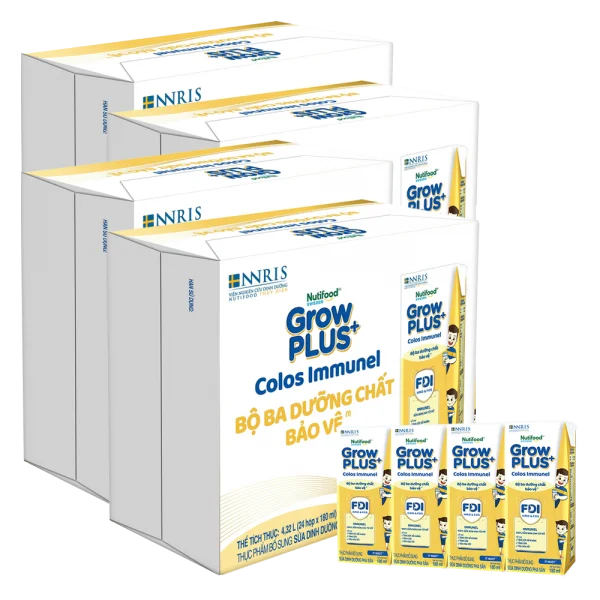 4 Thùng Sữa dinh dưỡng pha sẵn GrowPLUS+ Colos Immunel 180ml, lốc 4 hộp (Từ 1 tuổi)
