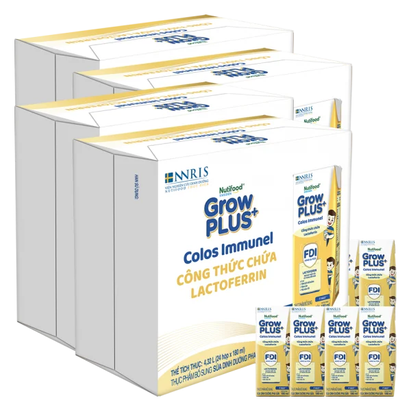 4 Thùng Sữa dinh dưỡng pha sẵn GrowPLUS+ Colos Immunel 180ml, lốc 4 hộp (Từ 1 tuổi)