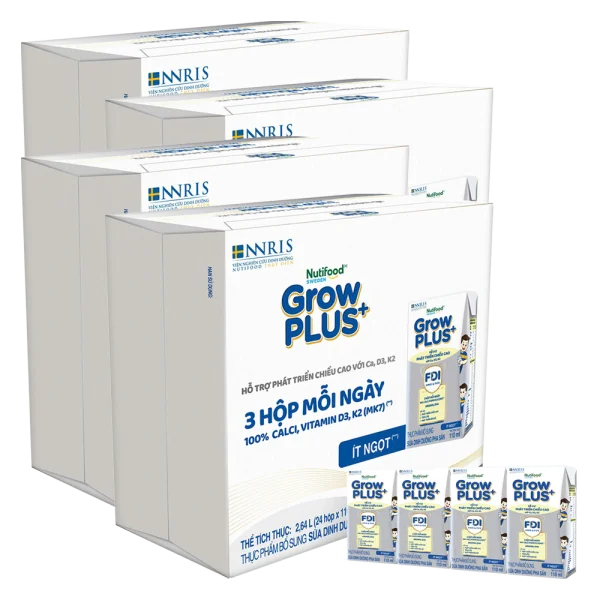 4 Thùng Sữa dinh dưỡng pha sẵn GrowPLUS+ (Bạc) 110ml, lốc 4 hộp (Từ 1 tuổi)
