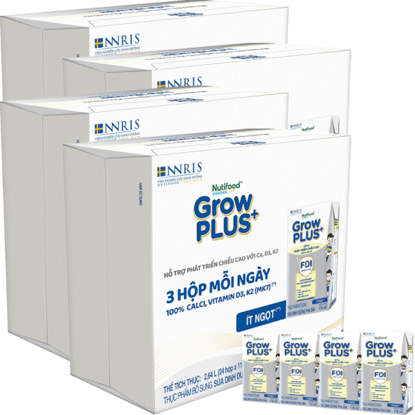 4 Thùng Sữa dinh dưỡng pha sẵn GrowPLUS+ (Bạc) 110ml, lốc 4 hộp (Từ 1 tuổi)