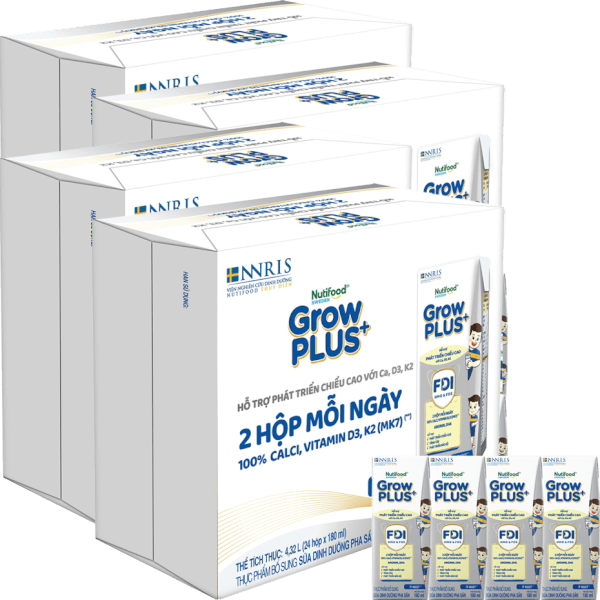 4 Thùng Sữa dinh dưỡng pha sẵn GrowPLUS+ (Bạc) 180ml, lốc 4 hộp (Từ 1 tuổi)