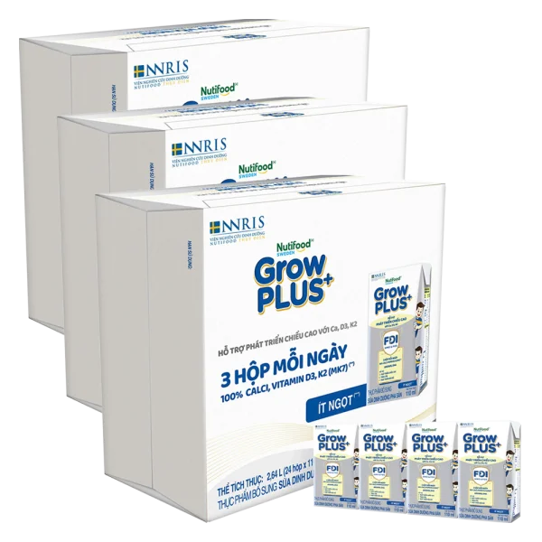 Combo 3 Thùng Sữa dinh dưỡng pha sẵn GrowPLUS+ (Bạc) 110ml, lốc 4 hộp (Từ 1 tuổi)