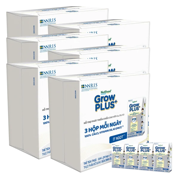6 Thùng Sữa dinh dưỡng pha sẵn GrowPLUS+ (Bạc) 110ml, lốc 4 hộp (Từ 1 tuổi)