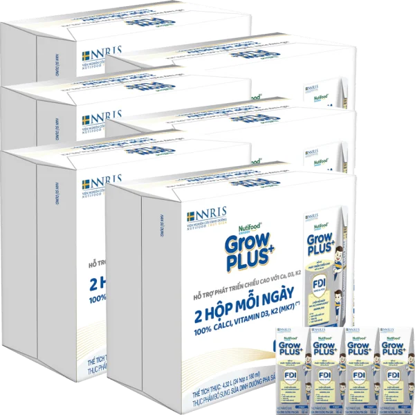 6 Thùng Sữa dinh dưỡng pha sẵn GrowPLUS+ (Bạc) 180ml, lốc 4 hộp (Từ 1 tuổi)