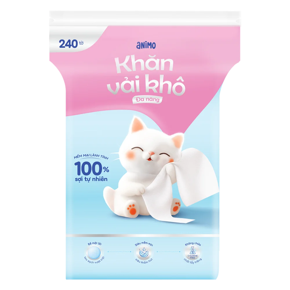 Khăn vải khô đa năng Animo (240 tờ)