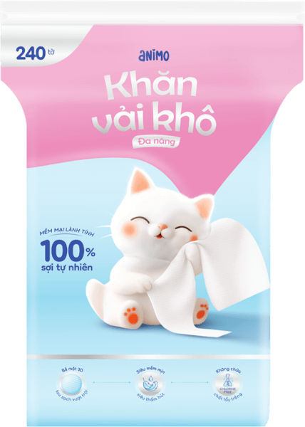 Khăn vải khô đa năng Animo (240 tờ)