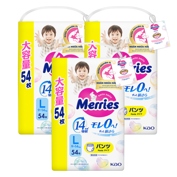 Combo 3 Tã quần Merries Ultra Jumbo (L, 9-14kg, 54 miếng)