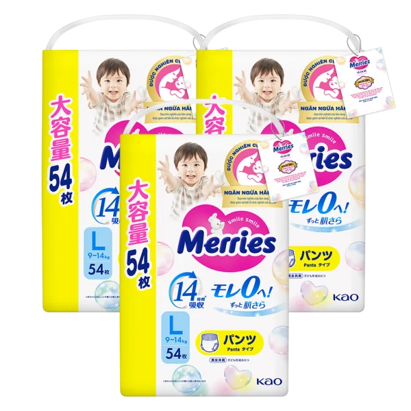 Combo 3 Tã quần Merries Ultra Jumbo (L, 9-14kg, 54 miếng)