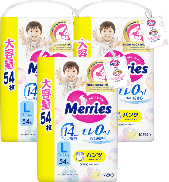 Combo 3 Tã quần Merries Ultra Jumbo (L, 9-14kg, 54 miếng)
