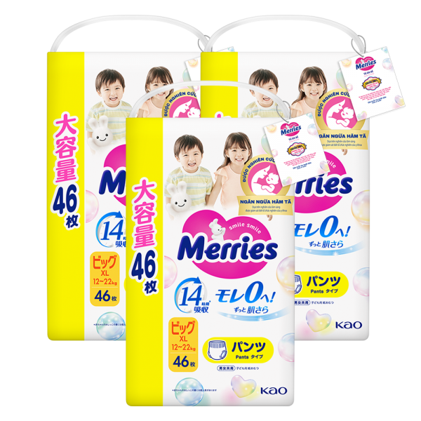 Combo 3 Tã quần Merries Ultra Jumbo (XL, 12-22kg, 46 miếng)