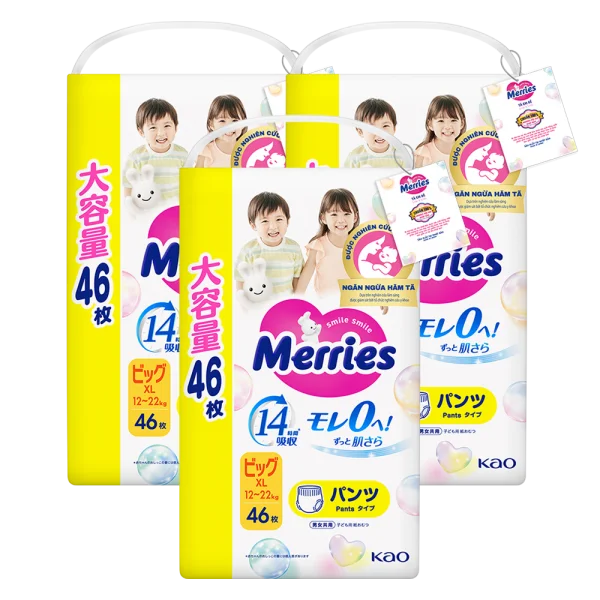Combo 3 Tã quần Merries Ultra Jumbo (XL, 12-22kg, 46 miếng)