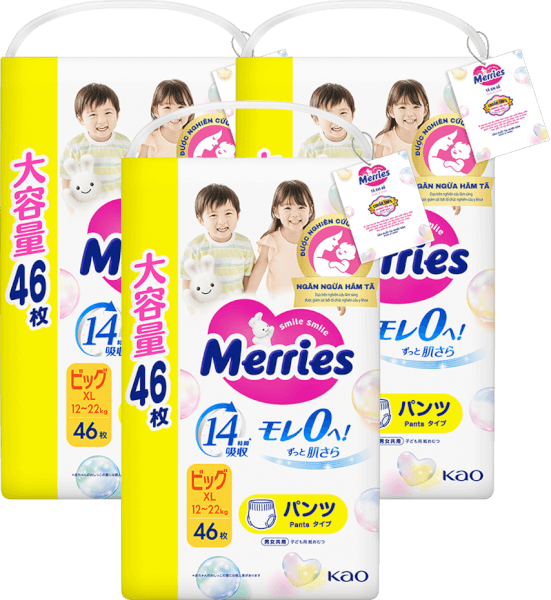 Combo 3 Tã quần Merries Ultra Jumbo (XL, 12-22kg, 46 miếng)