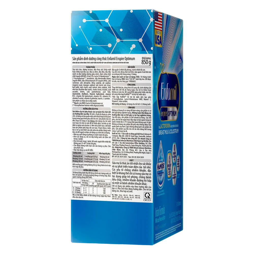 Sản phẩm dinh dưỡng công thức Enfamil Enspire Optimum, 850g (hộp giấy)