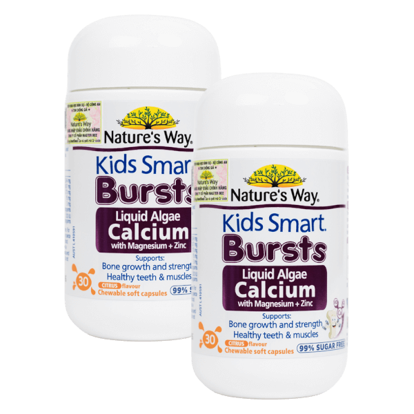 Combo 2 Thực phẩm bảo vệ sức khỏe Nature's Way Kids Smart Bursts Calcium With Magnesium   Zinc  D3K2