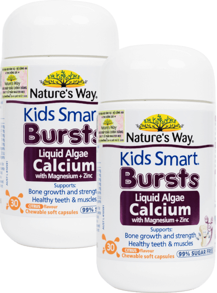 Combo 2 Thực phẩm bảo vệ sức khỏe Nature's Way Kids Smart Bursts Calcium With Magnesium   Zinc  D3K2