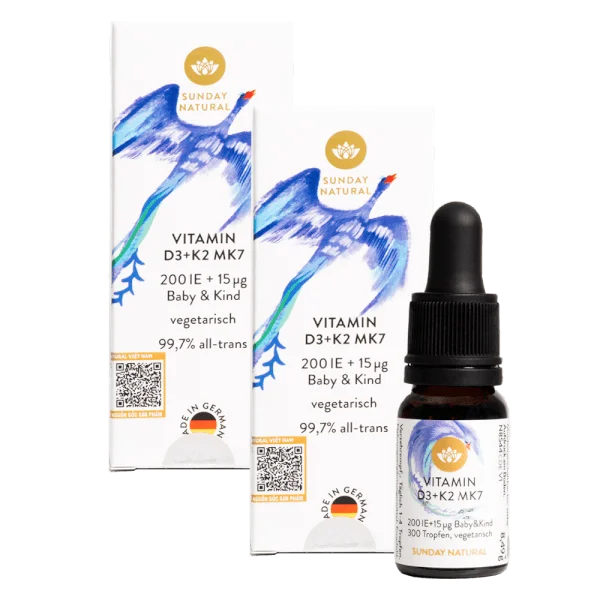 Combo 2 Thực phẩm bảo vệ sức khỏe Vitamin D3+K2 MK7 200IE + 15ug Baby&Kind Sunday Natural