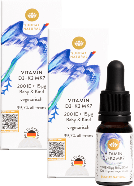 Combo 2 Thực phẩm bảo vệ sức khỏe Vitamin D3+K2 MK7 200IE + 15ug Baby&Kind Sunday Natural