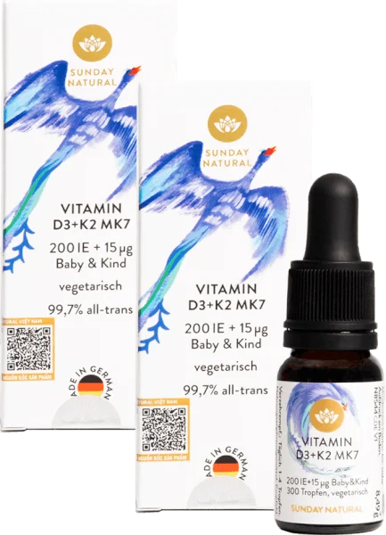 Combo 2 Thực phẩm bảo vệ sức khỏe Vitamin D3+K2 MK7 200IE + 15ug Baby&Kind Sunday Natural