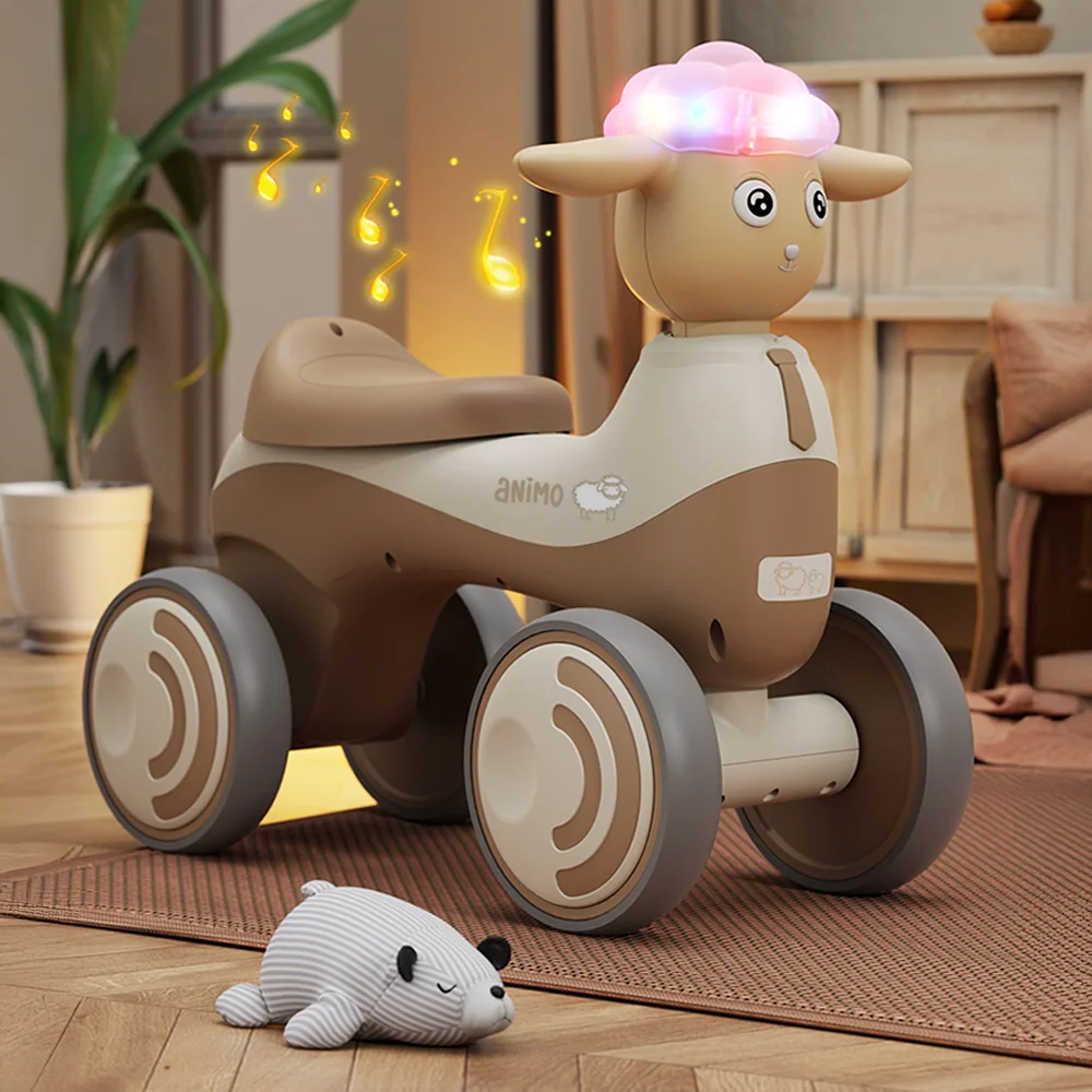Xe chòi chân 4 bánh cừu con có nhạc đèn Animo 699 C506  (Màu be)