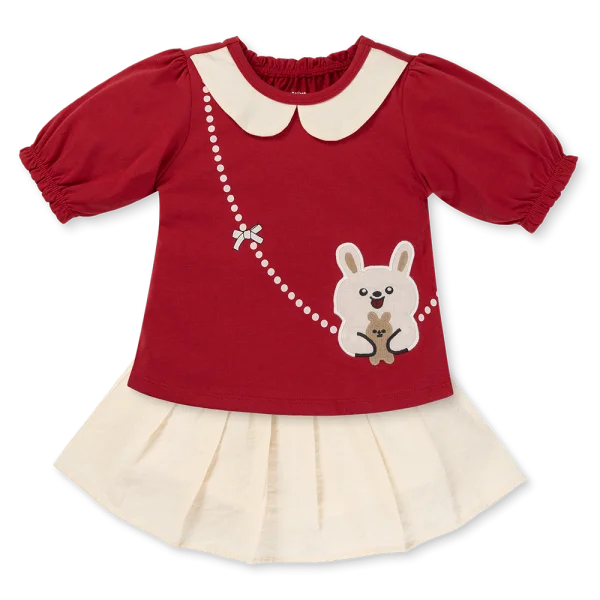 Bộ bé gái ngắn tay lửng váy xếp li Animo TX1125051 (1-6Y,Đỏ-kem,DD02)