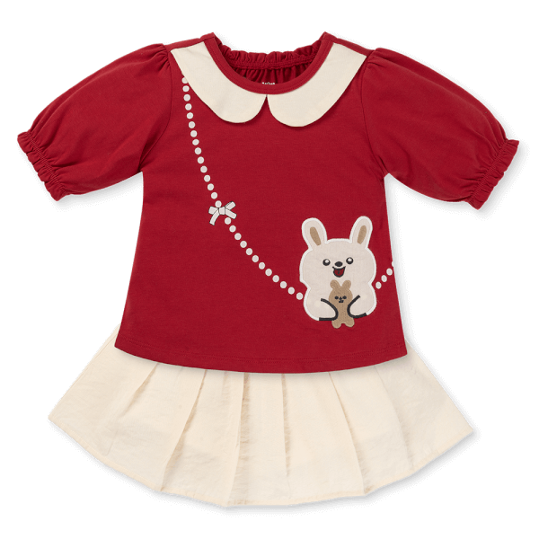 Bộ bé gái ngắn tay lửng váy xếp li Animo TX1125051 (1-6Y,Đỏ-kem,DD02)