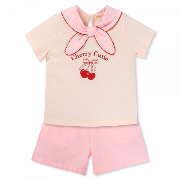 Bộ bé gái ngắn cổ nơ Animo LU1125042 (1-6Y,Kem-hồng,TT01)