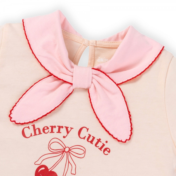 Bộ bé gái ngắn cổ nơ Animo LU1125042 (1-6Y,Kem-hồng,TT01)