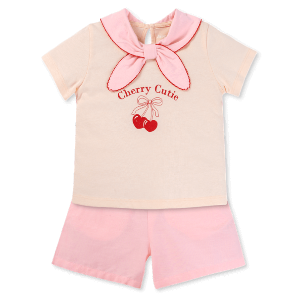 Bộ bé gái ngắn cổ nơ Animo LU1125042 (1-6Y,Kem-hồng,TT01)
