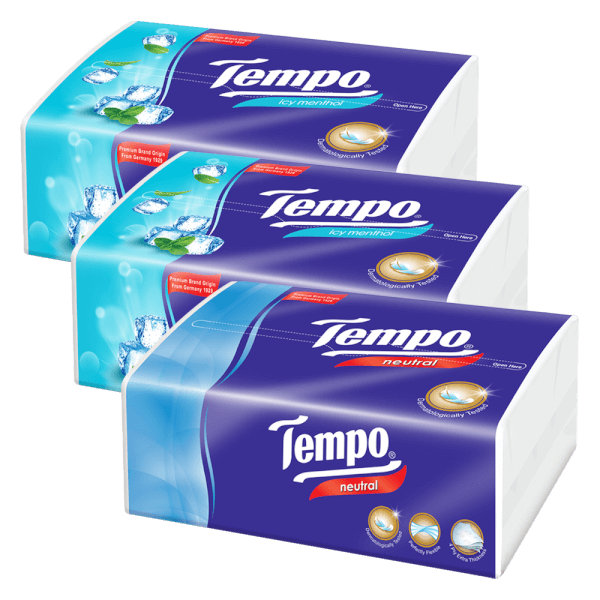 Combo 2 Khăn giấy gói rút Tempo hương Bạc Hà (1 gói) và 1 Khăn giấy gói rút Tempo Không mùi (1 gói)