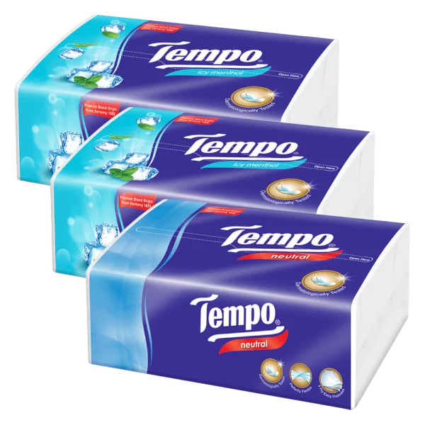 Combo 2 Khăn giấy gói rút Tempo hương Bạc Hà (1 gói) và 1 Khăn giấy gói rút Tempo Không mùi (1 gói)