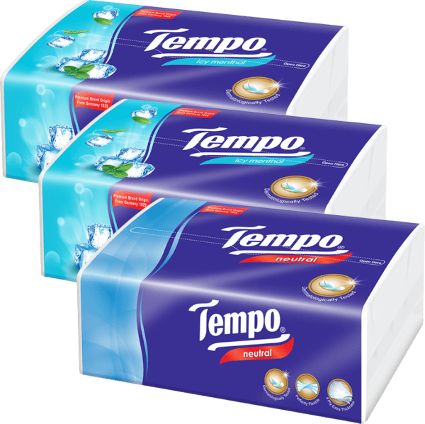 Combo 2 Khăn giấy gói rút Tempo hương Bạc Hà (1 gói) và 1 Khăn giấy gói rút Tempo Không mùi (1 gói)