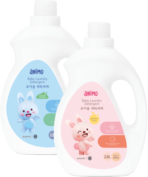 Combo 1 Nước giặt cho bé Animo hương trái cây mùa hè chai 2,8L và 1 Nước giặt cho bé Animo hương làn gió mùa hè chai 2,8L