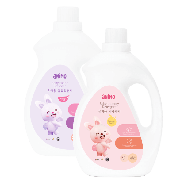 Combo 1 Nước giặt cho bé Animo hương trái cây mùa hè chai 2,8L và 1 Nước xả cho bé Animo hương  trái cây mùa hè chai 2,8L