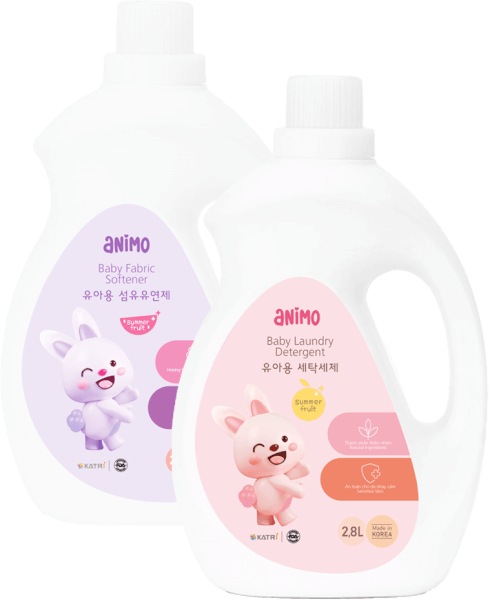 Combo 1 Nước giặt cho bé Animo hương trái cây mùa hè chai 2,8L và 1 Nước xả cho bé Animo hương  trái cây mùa hè chai 2,8L
