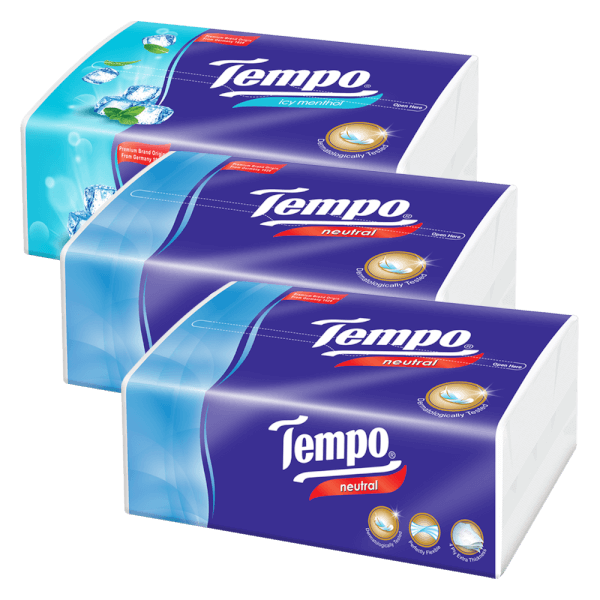 Combo 1 Khăn giấy gói rút Tempo hương Bạc Hà (1 gói) và 2 Khăn giấy gói rút Tempo Không mùi (1 gói)